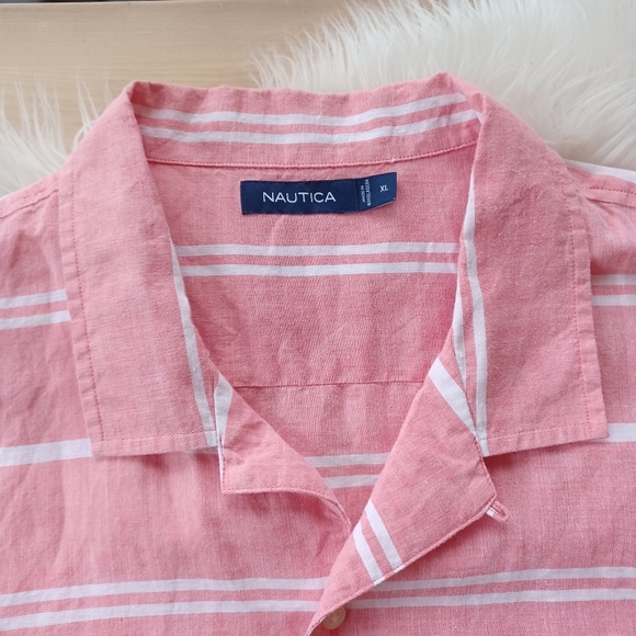 Nautica Other - {Nautica} Men's Coral Striped Short Sleeve Button Down